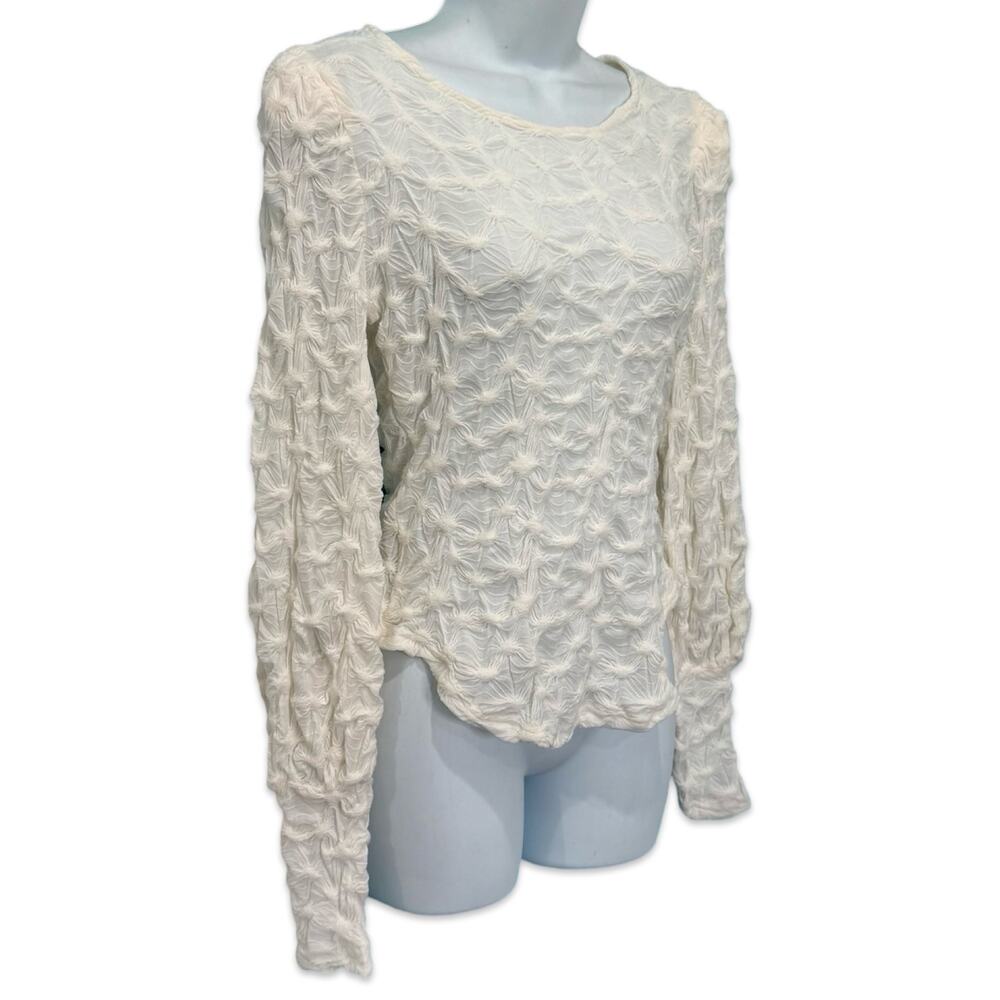 Anthropologie BTFL Life Ivory Textured Popcorn Bishop Sleeve Blouse Sz S NEW Tag - Picture 8 of 11
